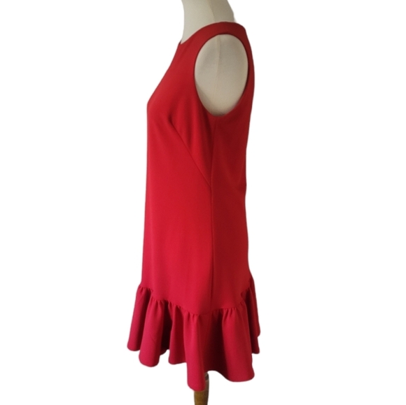 Betsey Johnson 90's Deep Red Ruffle Hem Sleeve Shift Dress - Picture 5 of 7